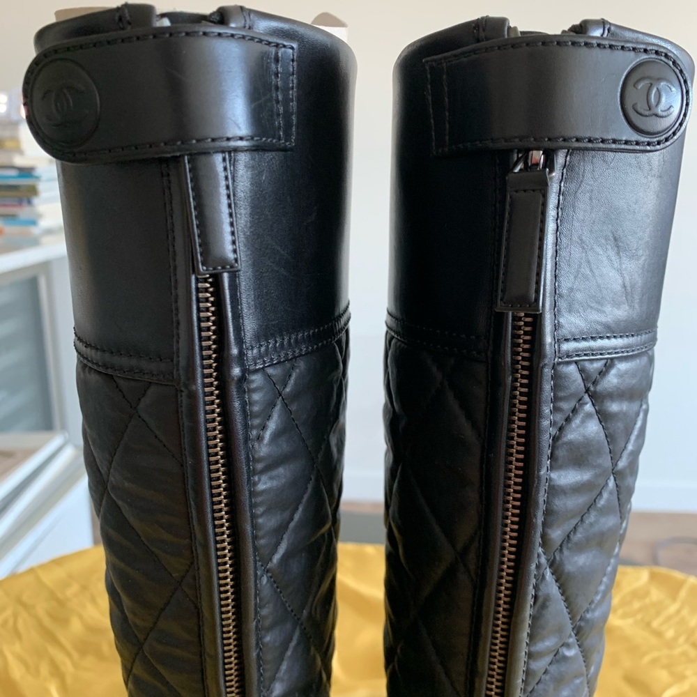 CHANEL Diamond Quilted High Black Boots Women’s EU 37, Asia 240mm - Picture 5 of 10